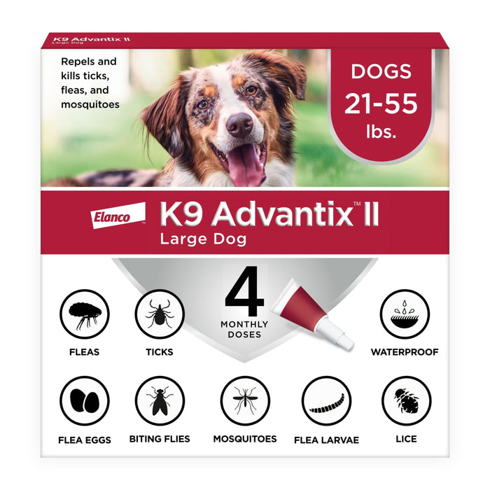 Elanco K9 Advantix II Topical Flea, Tick & Mosquito Treatment & Prevention for Dogs 4-Month Supply LG Dogs (21-55 lbs)