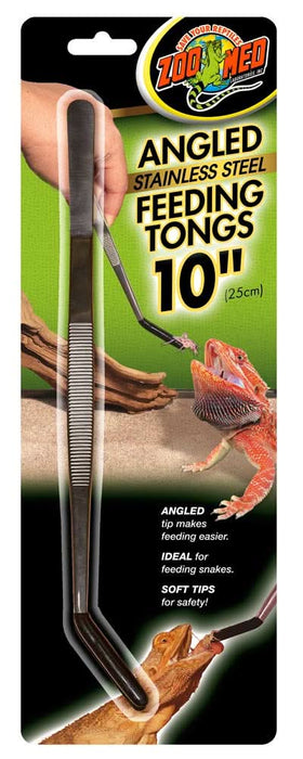 Zoo Med Angled Stainless Steel Feeding Tong Black, Silver 10 in