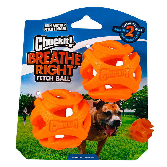 Chuckit! Breathe Right Dog Toy Fetch Ball Orange 2pk MD