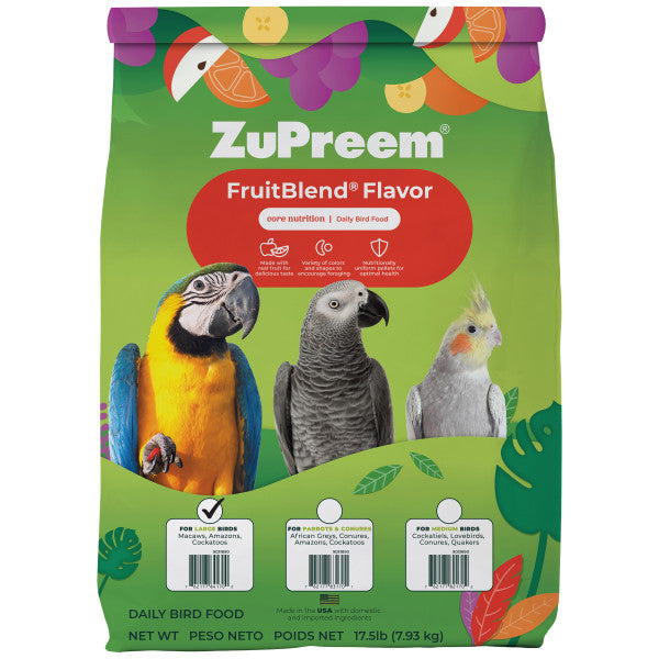 ZuPreem FruitBlend Bird Food Large Birds for Macaws, Amazons, Cockatoos 17.5lb