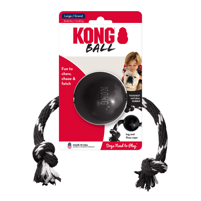 KONG Extreme Ball with Rope Dog Toy Black/White LG - Image 9