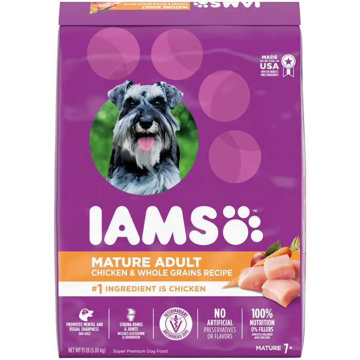 IAMS Mature Adult Senior Dry Dog Food Real Chicken 15lb