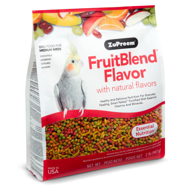 ZuPreem FruitBlend Bird Food Medium Birds for Cockatiels, Lovebirds, Conures, Quakers 2 lb