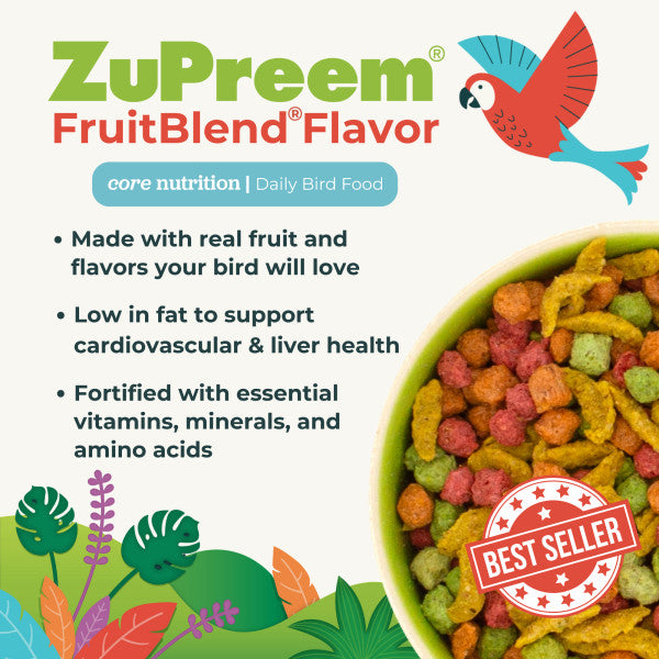 ZuPreem FruitBlend Bird Food Medium Birds for Cockatiels, Lovebirds, Conures, Quakers 10lb