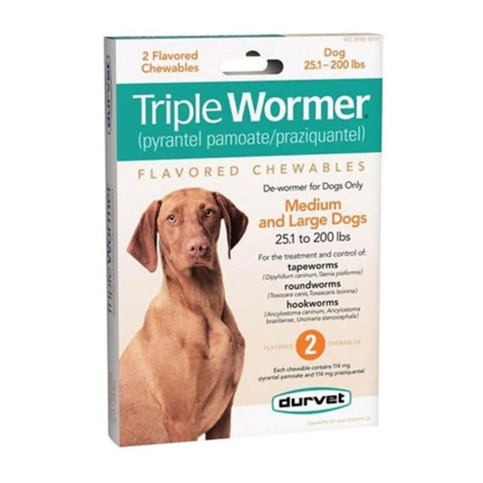 Durvet Triple Wormer Chewable Tablets for Medium to Large Dogs 1ea/2 pk