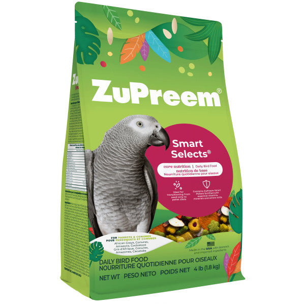 ZuPreem Smart Selects Bird Food for Parrots & Conures - African Greys, Amazons, Eclectus, Small Cockatoos 4lb
