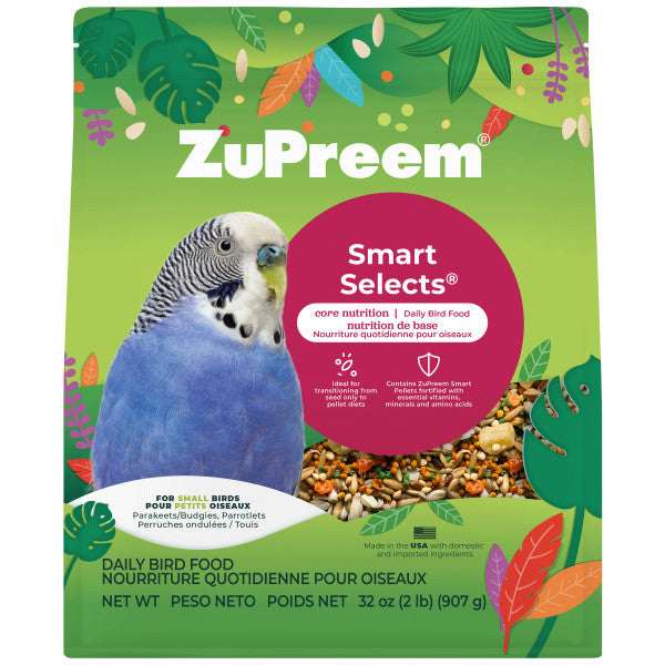 ZuPreem Smart Selects Bird Food for Small Birds - Parakeets, Budgies, Parrotlets 2lb