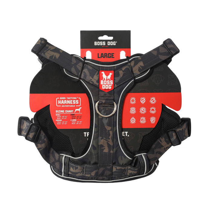 Boss Dog Tactical Dog Harness Black Camo LG
