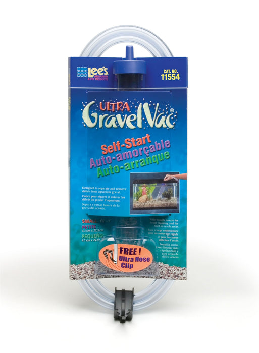 Lee's Aquarium & Pet Products Ultra GravelVac Self-Start Gravel Vacuum Cleaner with Nozzle & Clip 1 5/8in X 9in SM