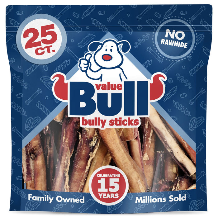 Value Pet Supplies ValueBull Bully Sticks for Large Dogs, Varied Shapes, Super Jumbo 4-6 Inch, 25 Count
