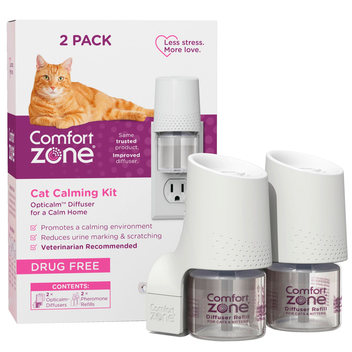 Animal Diffuser Comfort Zone Cat Calming Diffuser: 2 Pheromone Diffusers & 2 Refills ...