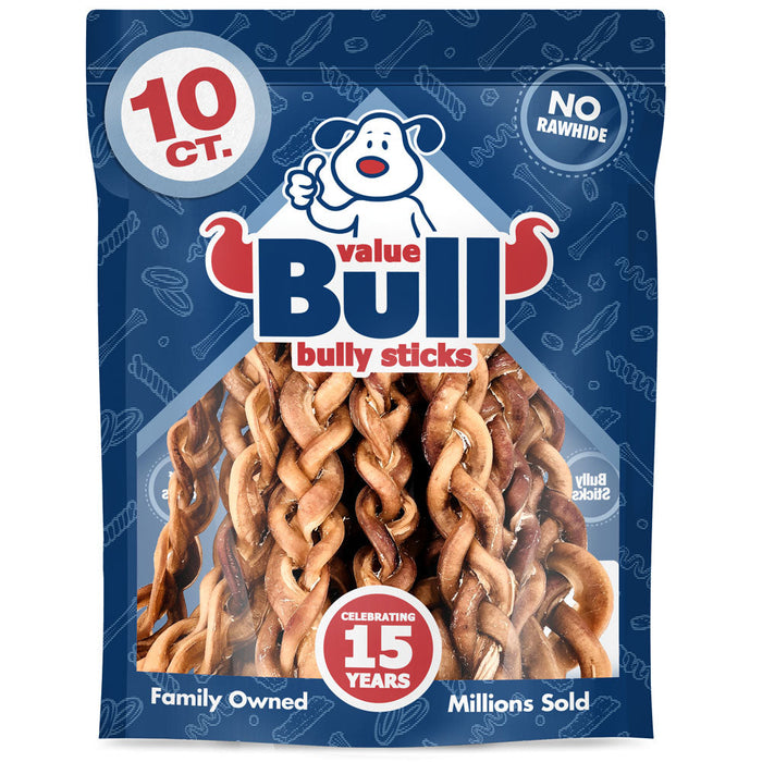 Value Pet Supplies ValueBull Braided Bully Sticks for Large Dogs, Thick 12 Inch, 10 Count