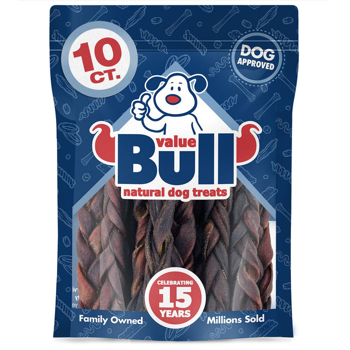 Value Pet Supplies ValueBull Collagen Braided Sticks for Dogs, 6 Inch Medium Chews, Natural Long-Lasting Dog Treats, 10 Count
