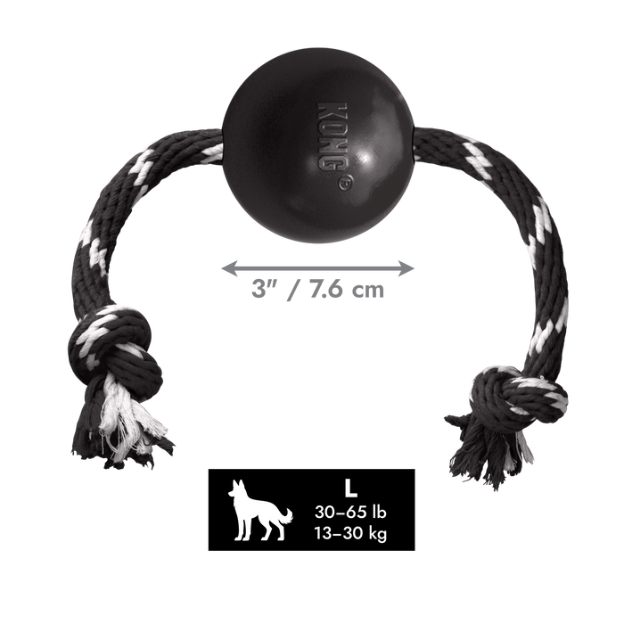 KONG Extreme Ball with Rope Dog Toy Black/White LG - 2 - Image 9