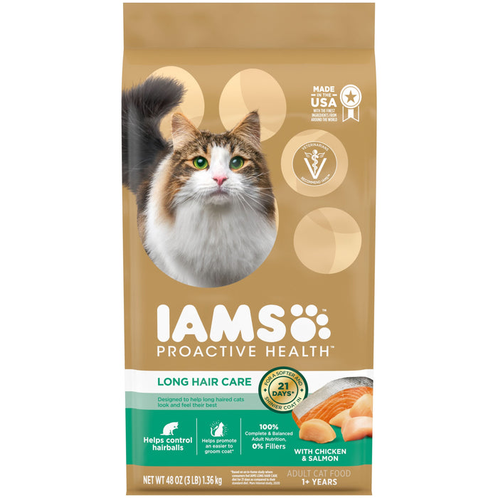 IAMS ProActive Health Adult Long Hair Dry Cat Food Chicken & Salmon 3lb