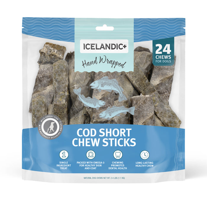 Icelandic+ Hand Wrapped Cod Skin Dog Chew Short Stick 5in 24pk - Image 2