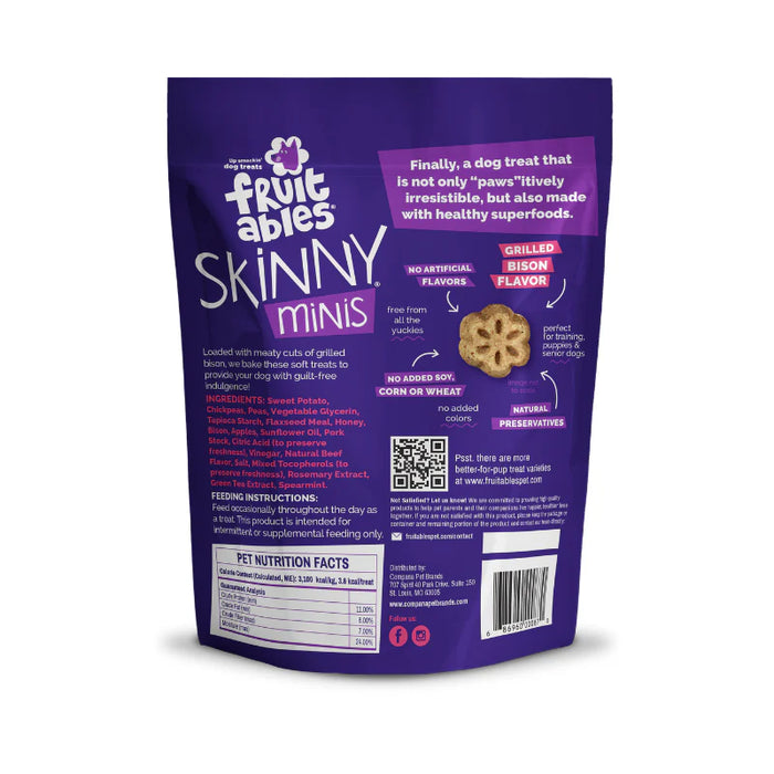 Fruitables Skinny Minis Soft Dog Treats Grilled Bison 12oz