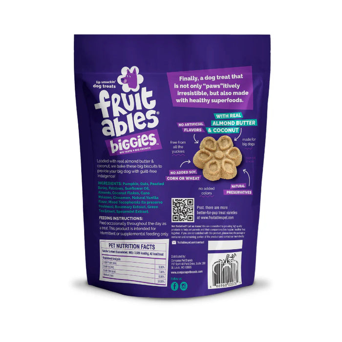 Fruitables Biggies Dog Treats Almond Butter & Coconut 16oz