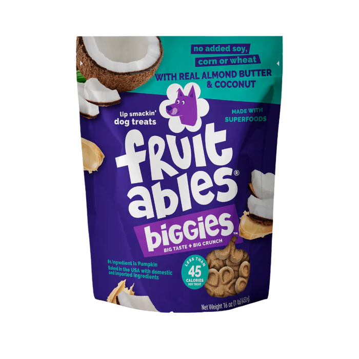 Fruitables Biggies Dog Treats Almond Butter & Coconut 16oz