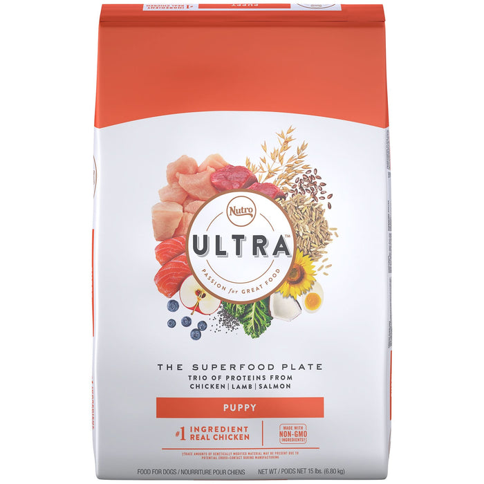 Nutro Products Ultra High Protein Puppy Dry Dog Food Trio of Proteins from Chicken, Lamb, and Salmon 15lb