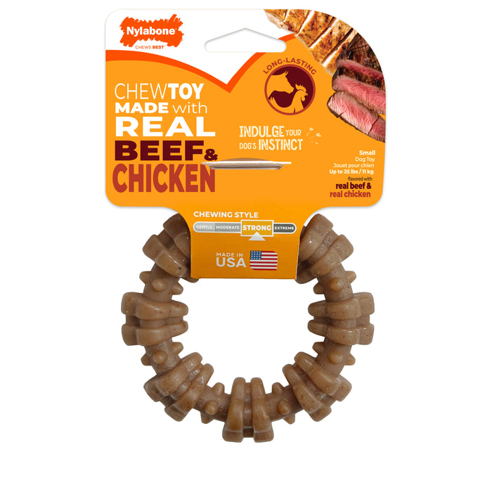 Nylabone Strong Chew Textured Ring Dog Chew Toy Made with Real Beef & Chicken Small (1 Count)