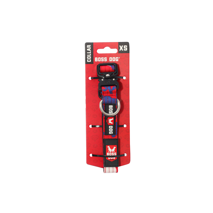 Boss Dog Tactical Adjustable Dog Collar Red, White, & Blue XS 11-14in