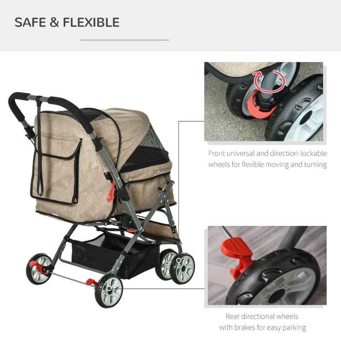 Furr Baby Gifts Pet Foldable Travel Carriage Stroller with Reversible Handle