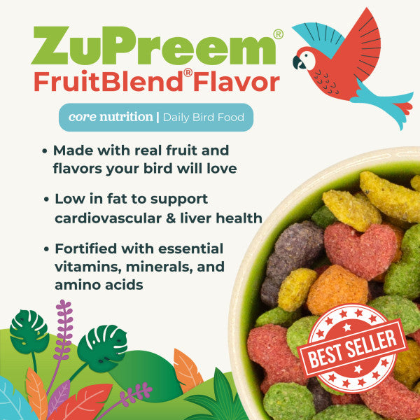 ZuPreem FruitBlend Bird Food Parrots & Conures - African Greys, Conures, Amazons, Cockatoos 2lb