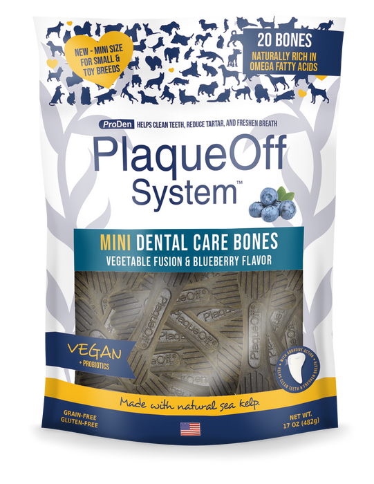 NaturVet Proden PlaqueOff System Dental Care Mini Dog Bones Vegetable Fusion & Blueberry 20ct