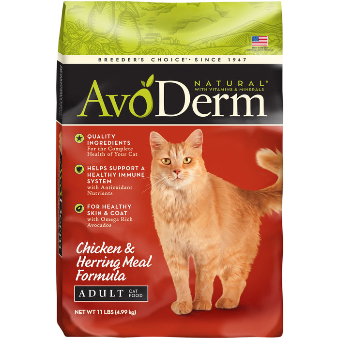 AvoDerm Natural Chicken & Herring Meal Formula - Adult Dry Cat Food 11 lb