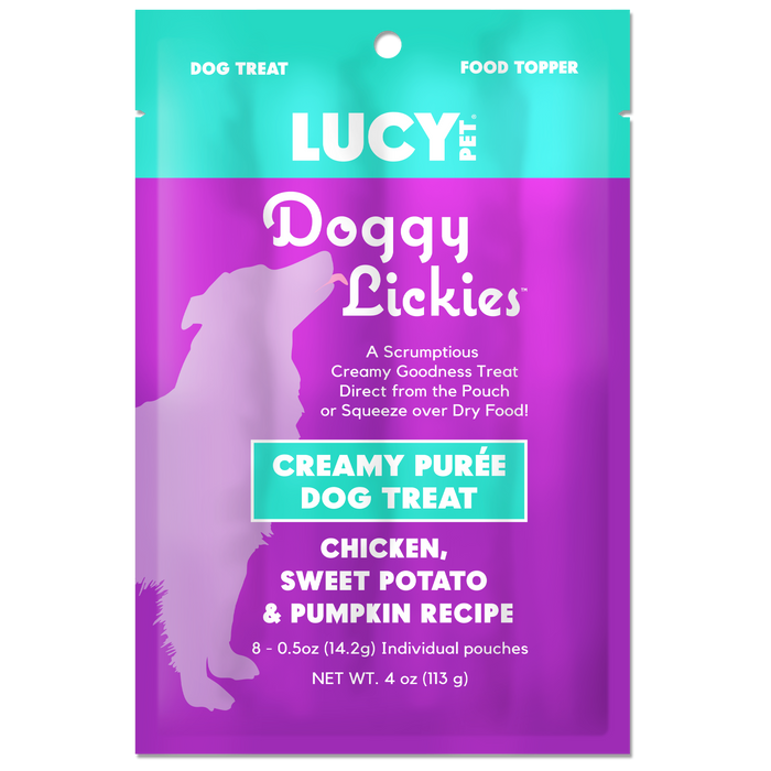 Lucy Pet Products Doggy Lickies Creamy Puree Dog Treat Chicken, Sweet Potato & Pumpkin 4oz (Pack of 17)