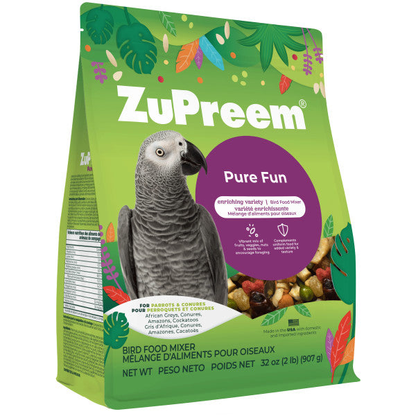 ZuPreem Pure Fun Bird Food for Parrots & Conures - African Greys, Conures, Amazons, Cockatoos 2lb