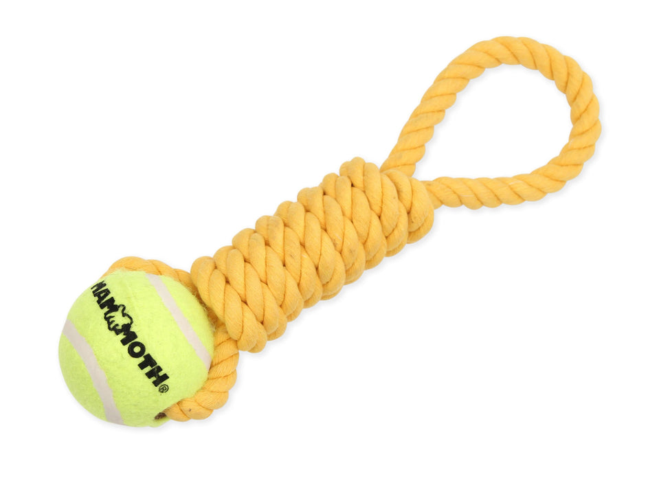 Mammoth Pet Products Twister Pull Tug w/Ball Dog Toy Yellow MD 12in