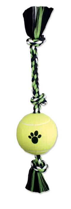 Mammoth Pet Products 3 Knot Tug Dog toy w/4in Tennis Ball Multi-Color 24in LG
