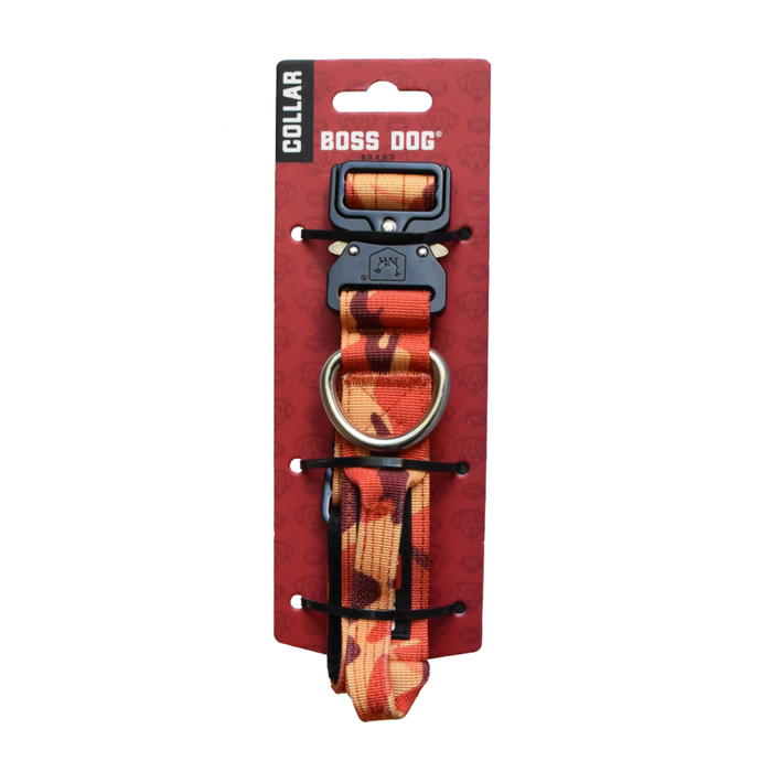 Boss Dog Tactical Adjustable Dog Collar Orange Camo SM 13-16in
