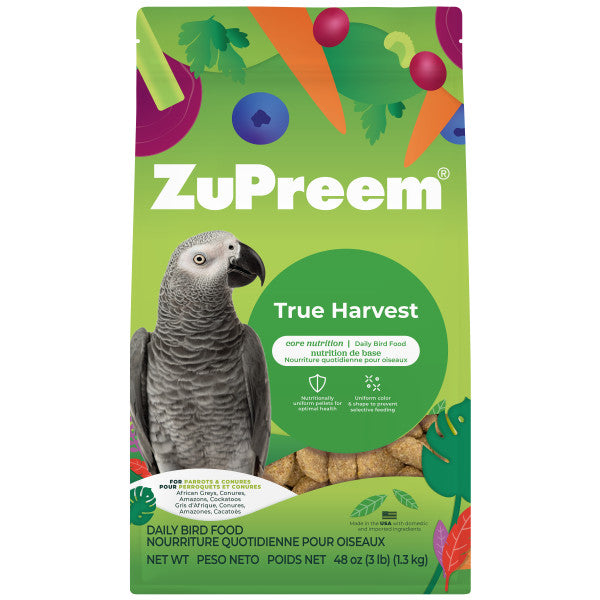 ZuPreem Ture Harvest Natural Bird Food for Parrots & Conures - African Greys, Amazons, Cockatoos 3lb