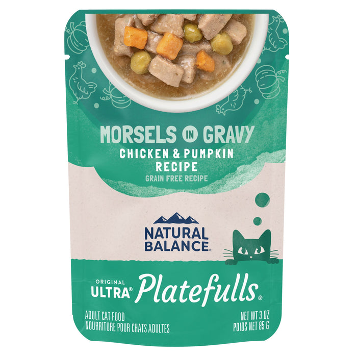Natural Balance Pet Foods Original Ultra Platefulls Morsels in Gravy Wet Cat Food Pouch Chicken & Pumpkin 3oz