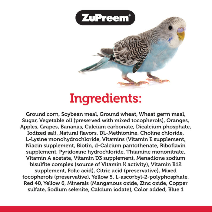 ZuPreem FruitBlend Bird Food for Small Birds - Parakeets, Budgies, Parrotlets 0.875lb