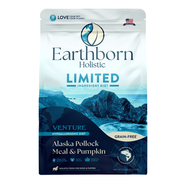 Earthborn Holistic Venture Limited Ingredient Diet Grain-Free Dry Dog Food Alaska Pollock Meal & Pumpkin 25lb