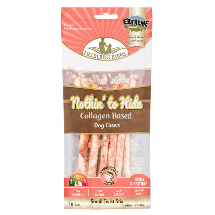 Fieldcrest Farms Nothin' to Hide Collagen Twist Stix Dog Chew Salmon Small 10pk