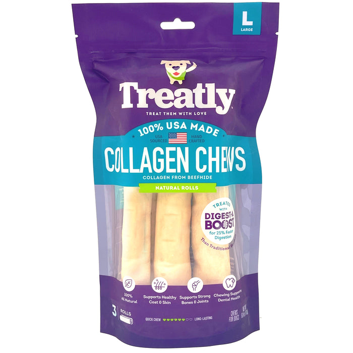 Treatly Collagen Chew Rolls Dog Treats Natural LG 3pk