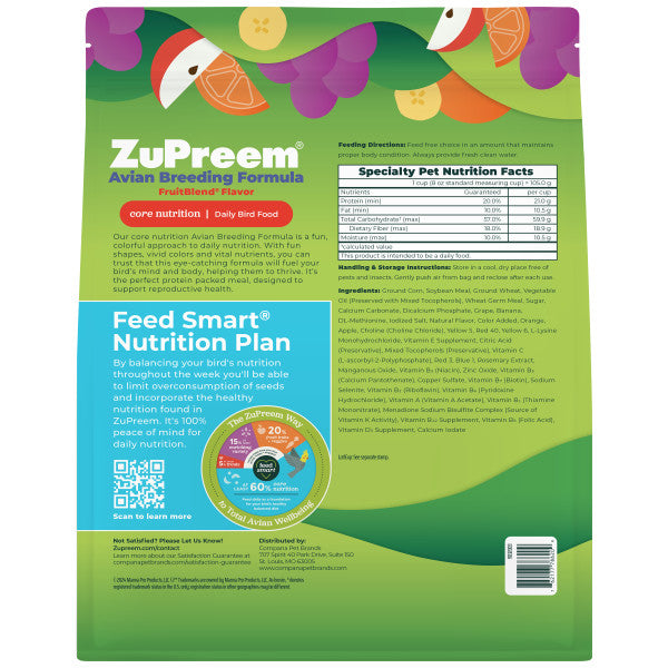 ZuPreem AvianBreeder FruitBlend Bird Food for Parrots & Conures - African Greys, Amazons, Cockatoos 2lb