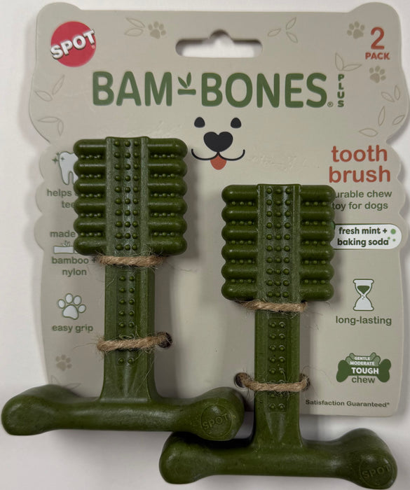 Ethical Pet Bam-Bone Plus Toothbrush Dog Chew Toy, Mint, 4 inches (2 Pack)