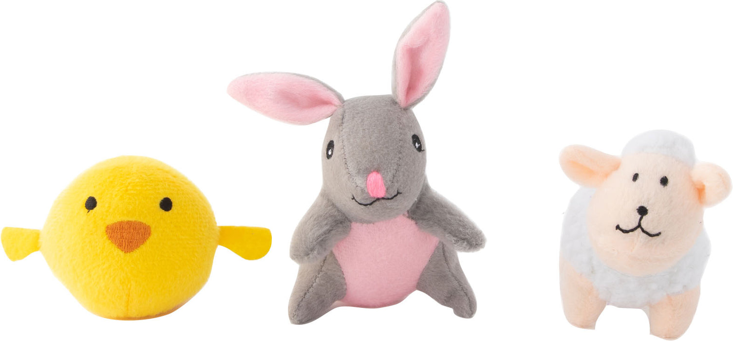 ZippyPaws Miniz Bunny and Sheep and Chick Squeaky Dog Toy, 3 Pack