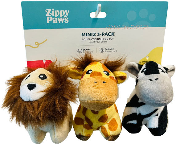 ZippyPaws Miniz Jungle Safari Squeaky Dog Toy, Small (3 Pack)