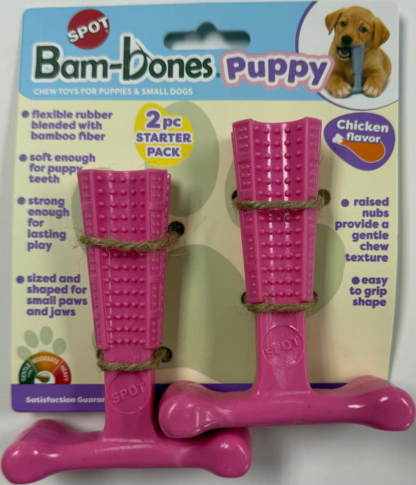 Ethical Pet Bam-Bone Puppy Dog Chew Toy, Pink/Chicken, 4 inches (2 Pack)