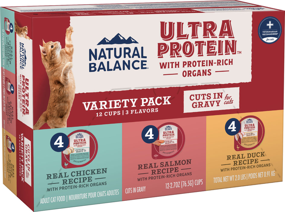 Natural Balance Ultra Protein Cuts in Gravy Wet Cat Food Variety Pack, Chicken, Duck & Salmon, 2.7 oz, 12-Pack