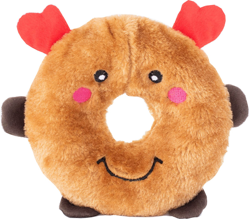 ZippyPaws Holiday Donutz Buddies-Reindeer Dog Toy, Medium