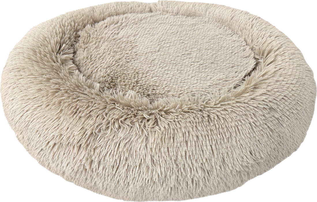 Ethical Pet Sleep Zone Luxe Round Faux Fur Plush Pet Bed, Taupe, 27 inches