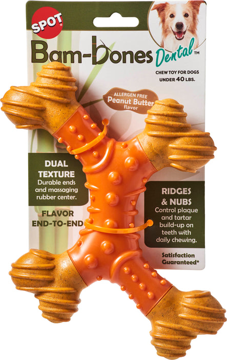 Ethical Pet Bam-Bone Dental X-Bone Dog Chew Toy, Peanut Butter, 8 inches